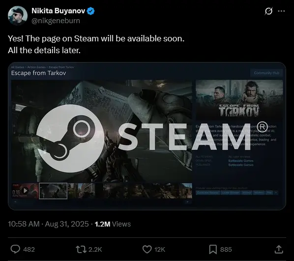 Escape from Tarkov trafi na Steam - premiera pełnej wersji jeszcze w tym roku - Twitter / X