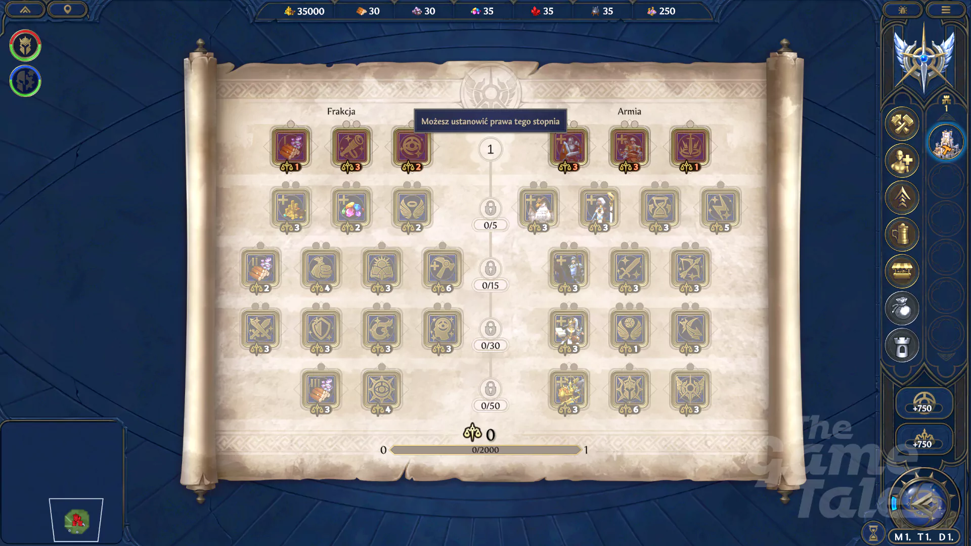 Ekran praw frakcji w Heroes Olden Era - jak zdobywać punkty prawa i pieczęci prawa