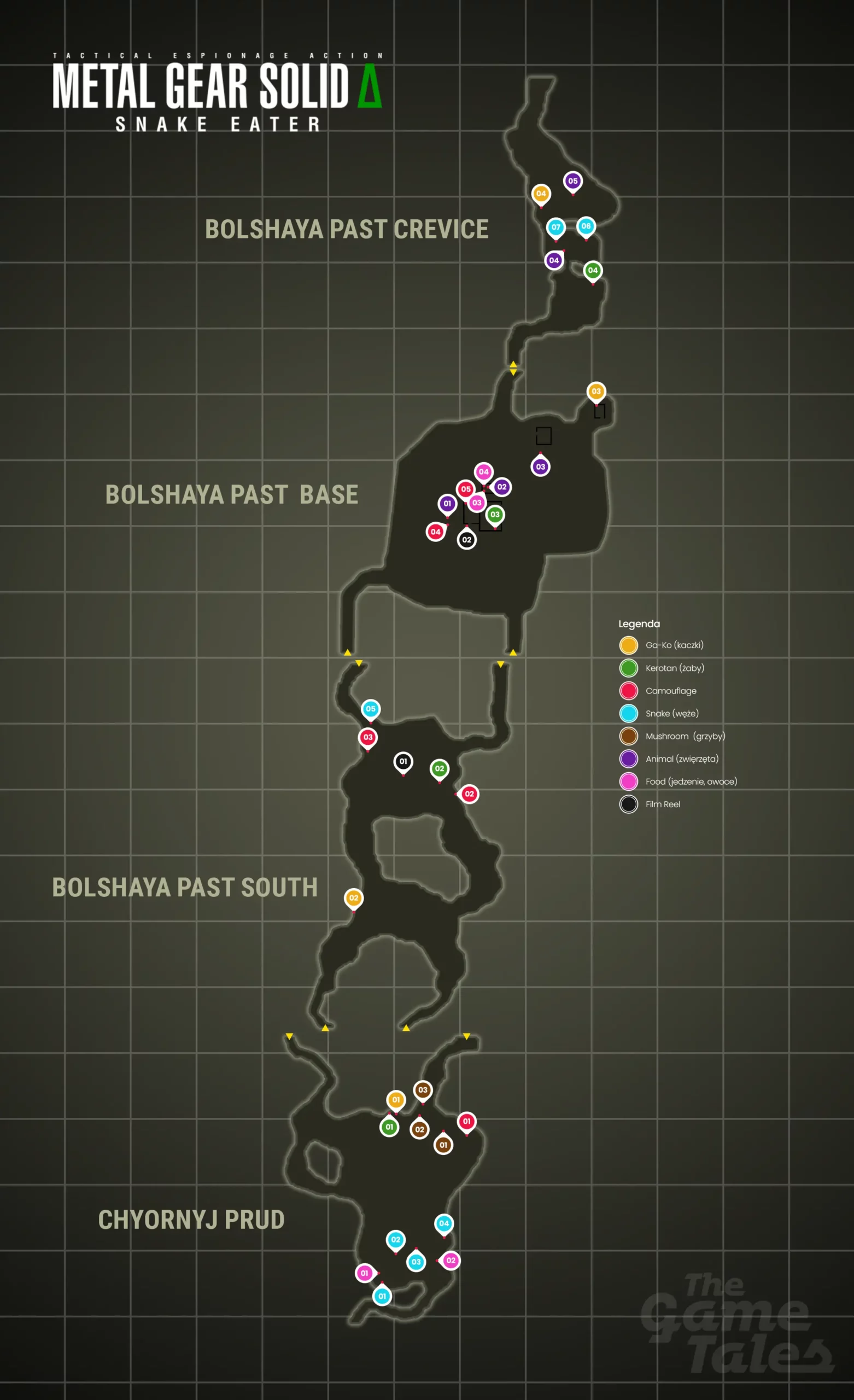 Metal Gear Solid Delta: Snake Eater – znajdźki: Chyornyj Prud, Bolshaya Past - mapa