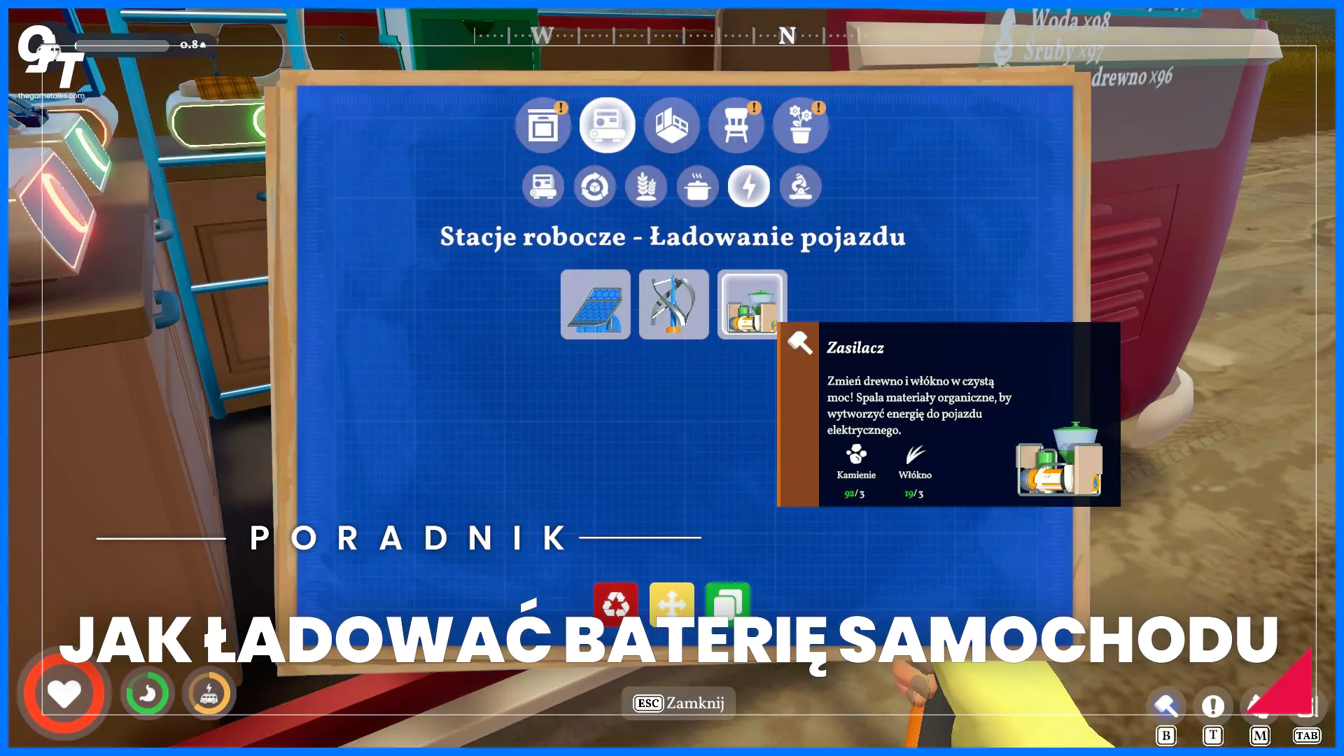 Jak naładować akumulator samochodu w Outbound - ładowanie baterii, panele słoneczne, wiatraki