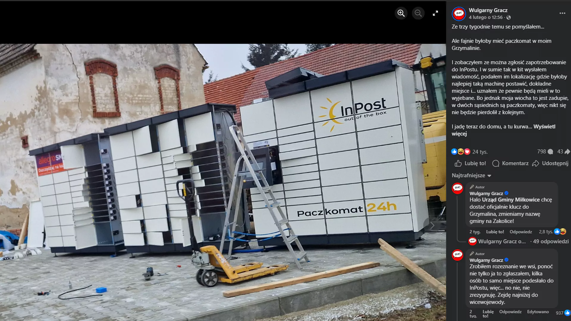 Paczkomat Inpost imienia Wulgarnego Gracza - viralowa akcja, która rozsławiła Grzymalin