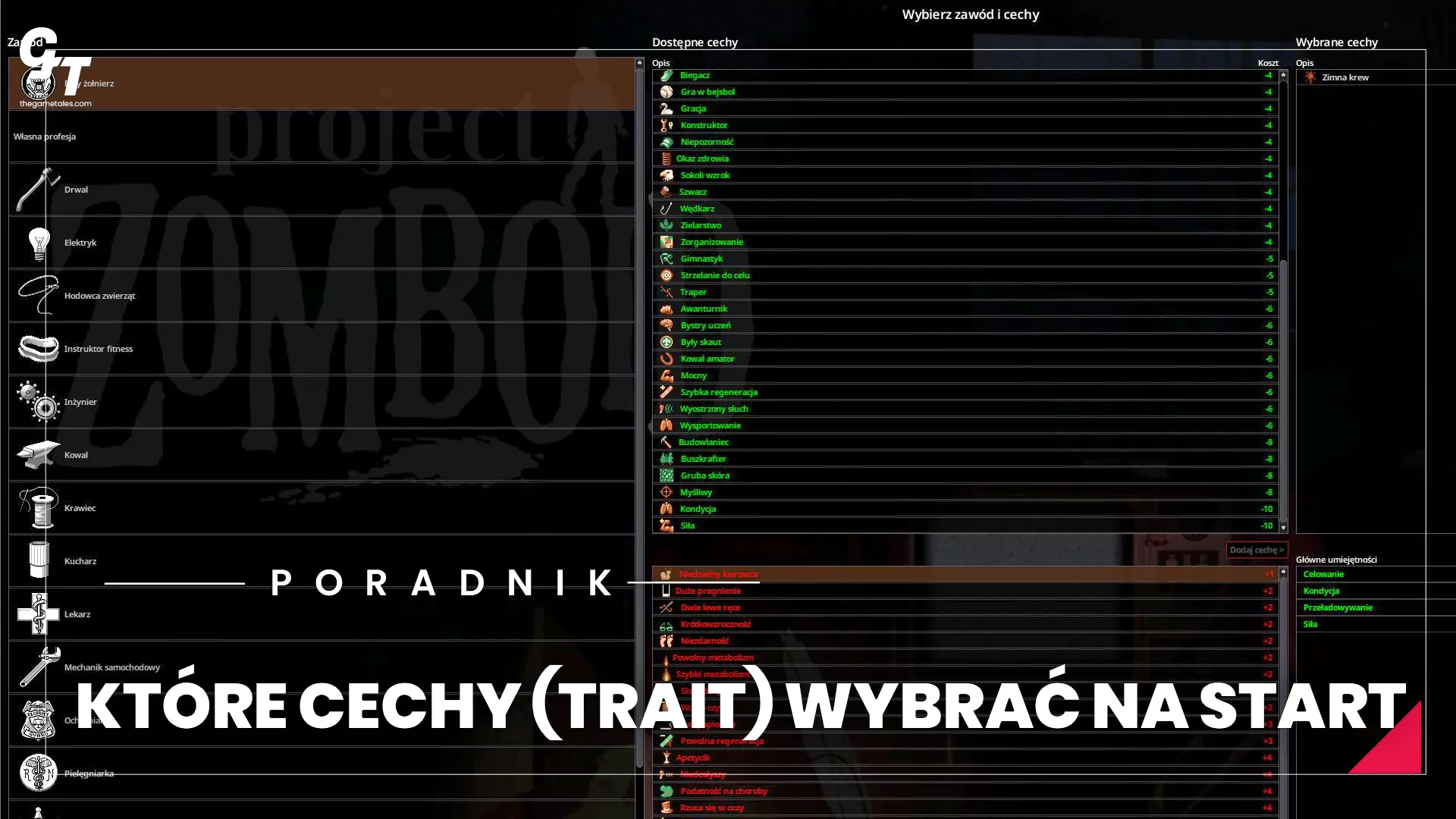 Które cechy w Project Zomboid wybrać - najlepsze cechy negatywne i pozytywne
