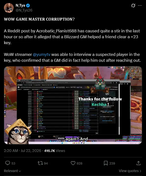 Skandal w World of Warcraft - mistrz gry przyłapany na zabijaniu bossów dla znajomych