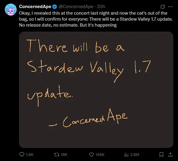 Stardew Valley aktualizacja 1.7 – ConcernedApe i Eric Barone potwierdzają - twitter / x