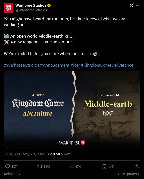Twórcy Kingdom Come pracują nad RPG w świecie Władcy Pierścieni - plotki potwierdzone! - X